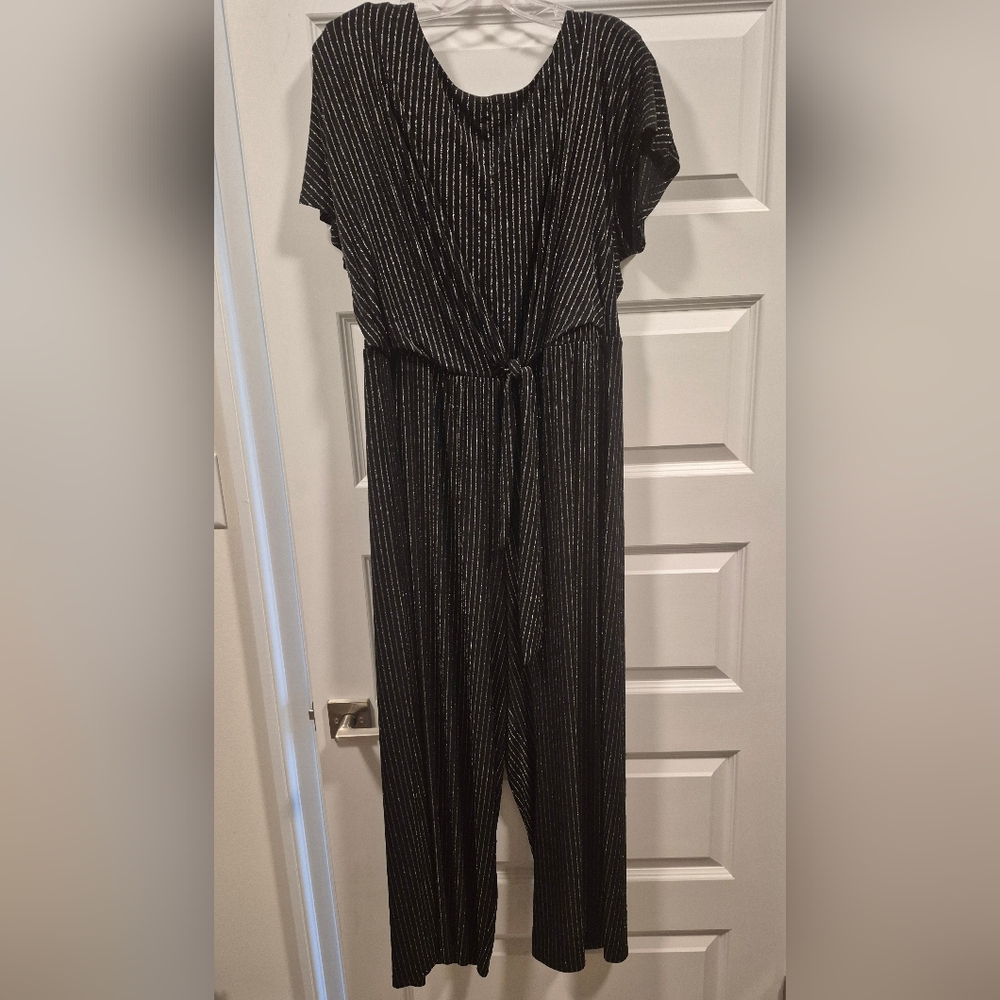 Plus Size Dress Barn Black and Silver Striped Jumpsuit